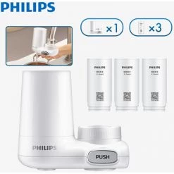 PHILIPS Robinet Purificateur D'Eau Cm-300 Filtre A Eau Robinet Remplacement Dechloration Filtre Percolateur Pour La Cuisine Salle De Bains, Blanc, Une Machine Avec Trois Filtres