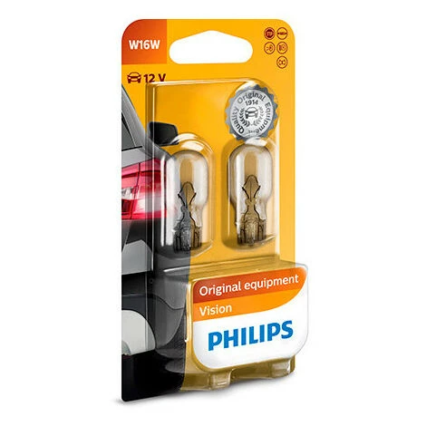 PHILIPS 2 Ampoules Vision W16W - 12 V - W2,1x9,5d - 16W - Stop - Feux De Recul - Feux De Route - Clignotant - Antibrouillard - 4 PHILIPS 2 Ampoules Vision W16W - 12 V - W2,1x9,5d - 16W - Stop - Feux De Recul - Feux De Route - Clignotant - Antibrouillard - – Image 2