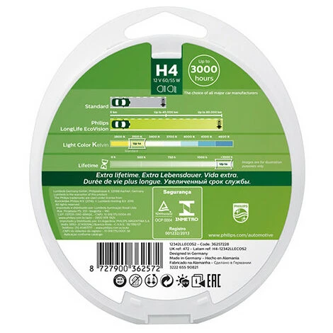 PHILIPS 2 Ampoules Extra Lifetime H4 - 12 V - P43t-38 - 60-55W - Feux De Route - Feux Antibrouillard - Feux De Croisement - Phi 5 PHILIPS 2 Ampoules Extra Lifetime H4 - 12 V - P43t-38 - 60-55W - Feux De Route - Feux Antibrouillard - Feux De Croisement - Phi – Image 3