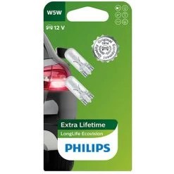 PHILIPS 2 Ampoules Extra Lifetime W5W - 12 V - W2,1x9,5d - 5W - Clignotant - Plafonnier - Feux De Route - Feux De Croisement - -PHILIPS Soldes 27947994 4