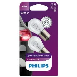 PHILIPS 2 Ampoules Vision Plus P21W - 12 V - BA15s - 21W - Clignotant - Stop - Feux De Route - Antibrouillard - Feux De Recul - -PHILIPS Soldes 27948027 4