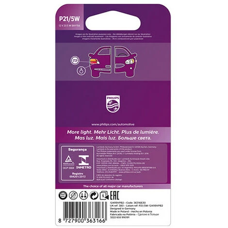 2 Ampoules Vision Plus P21-5W - 12 V - Veilleuse - Feux Stop - Philips 5 2 Ampoules Vision Plus P21-5W - 12 V - Veilleuse - Feux Stop - Philips – Image 3