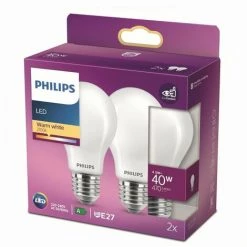 Philips Ampoule LED Equivalent 40W E27 Blanc Chaud Non Dimmable, Verre, Lot De 2