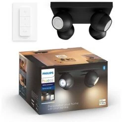 Philips Hue White Ambiance BUCKRAM Spot Plafonnier Spirale 4x5.5W - Noir (télécommete Incluse), Compatible Bluetooth, Fonctionne Avec Alexa, Google Assistant Et Apple Homekit