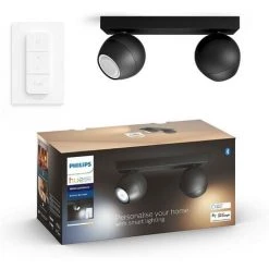 Philips Hue White Ambiance BUCKRAM Spot Barre Tube 2x5.5W - Noir (télécommete Incluse), Compatible Bluetooth, Fonctionne Avec Alexa, Google Assistant Et Apple Homekit