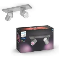 Philips Hue White & Color Ambiance Spot Argenta X2 Aluminium, Compatible Bluetooth, Fonctionne Avec Alexa, Google Assistant Et Apple Homekit