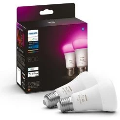 Philips Hue White & Color Ambiance Ampoules LED Connectées E27, équivalent 60W, 800 Lumen, Compatible Bluetooth, Pack De 2, Fonctionne Avec Alexa, Google Assistant Et Apple Homekit