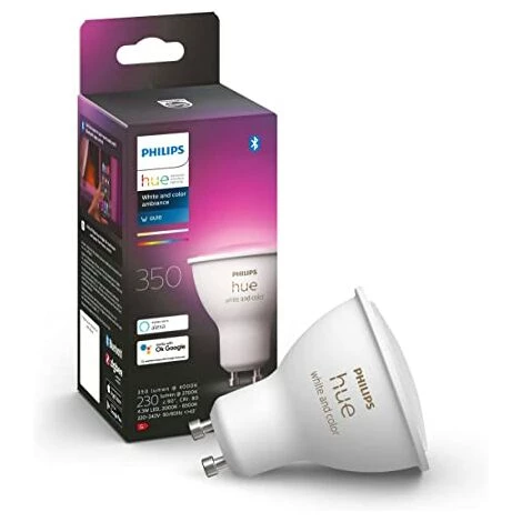 Philips Hue Connectée White & Color Ambiance, Ampoule LED GU10, Compatible Bluetooth, Fonctionne Avec Alexa, Google Assistant Et Apple Homekit 3 Philips Hue Connectée White & Color Ambiance, Ampoule LED GU10, Compatible Bluetooth, Fonctionne Avec Alexa, Google Assistant Et Apple Homekit