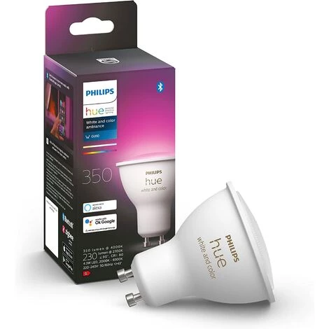 Philips Hue Connectée White & Color Ambiance, Ampoule LED GU10, Compatible Bluetooth, Fonctionne Avec Alexa, Google Assistant Et Apple Homekit 4 Philips Hue Connectée White & Color Ambiance, Ampoule LED GU10, Compatible Bluetooth, Fonctionne Avec Alexa, Google Assistant Et Apple Homekit – Image 2