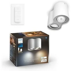 Philips Hue White Ambiance PILLAR Spot 2x5.5W Compatible Bluetooth - Blanc (télécommete Incluse), Fonctionne Avec Alexa, Google Assistant Et Apple Homekit