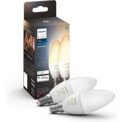 Philips Hue White Ambiance, Ampoule LED Connectée Flamme E14, Compatible Bluetooth, Pack De 2, Fonctionne Avec Alexa, Google Assistant Et Apple Homekit