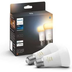Philips Hue White Ambiance, Ampoules LED Connectées E27, équivalent 60W, 800 Lumen, Compatible Bluetooth, Pack De 2, Fonctionne Avec Alexa, Google Assistant Et Apple Homekit