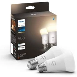 Philips Hue White Ampoules LED Connectées E27, équivalent 60W, 800 Lumen, Compatible Bluetooth, Pack De 2, Fonctionne Avec Alexa, Google Assistant Et Apple Homekit -PHILIPS Soldes 41028385 2