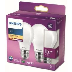 Philips Ampoule LED Equivalent100W E27 Blanc Chaud Non Dimmable, Verre, Lot De 2