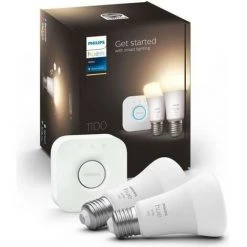 PHILIPS Hue White - Kit De Démarrage Ampoule LED Connectée - 9,5W - E27 - Pack De 2
