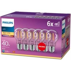 Philips Ampoule LED Standard E27 40W Blanc Chaud Claire, Verre, Lot De 6