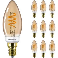 Lot 10x Philips MASTER Value LEDcandle E14 Vintage Filament Dorée 2.5W 136lm - 927 Blanc Très Chaud | Meilleur Rendu Des Couleurs - Dimmable - Équivalent 25W