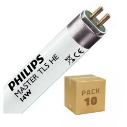 PHILIPS  Pack Tubes Fluorescents Dimmables T5 HE 55cm Connexion Des 2 Côtés 14W (10 Un) Blanc Chaud 3000K - Blanc Chaud 3000K