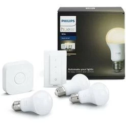 PHILIPS Kit De Démarrage Blanc Avec 3 X E27 9 W [Pont Et Télécommande Avec Variateur Inclus] - Fonctionne Avec Alexa