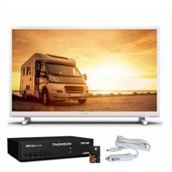 PACK PHILIPS TV 24" 60cm HD Camping-Car Blanc + Câble 12V + Récepteur TV THOMSON - Blanc