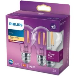 Ampoule LED Philips Blanc Chaud E27 4,3W 2 pièces -PHILIPS Soldes 60851131 4