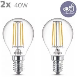 Ampoule LED Sphérique Philips Blanc Chaud E14 4,3W 2 pièces