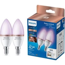 Ampoule LED Intelligente Philips C37 Colorée E14 4,9W 2 Pièces