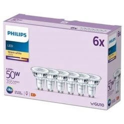 Philips Pack De 6 Ampoules LED GU10, 50W, Blanc Chaud -PHILIPS Soldes 62034807 2