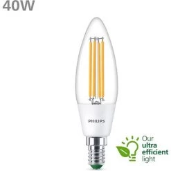 Philips Ampoule LED Flamme Classe A, 40W, 3000K Blanc, Transparante, Verre -PHILIPS Soldes 63472219 2