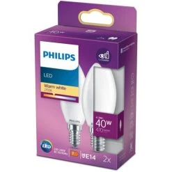Ampoule LED Bougie Philips Blanc Chaud E14 4,3W 2 pièces -PHILIPS Soldes 64841135 4