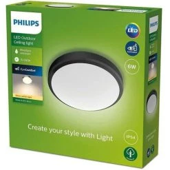 PHILIPS Plafonnier DORIS - 6W - 2700 Kelvin - IP54 - Noir