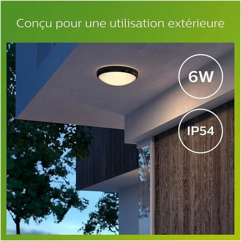 PHILIPS Plafonnier DORIS - 6W - 2700 Kelvin - IP54 - Noir 5 PHILIPS Plafonnier DORIS - 6W - 2700 Kelvin - IP54 - Noir – Image 3